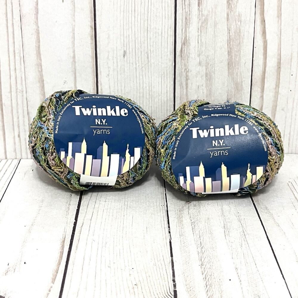 N.Y. Yarns Twinkle - Color 34 - Blue, Green, Tan - Discontinued Lot of 2 Skeins